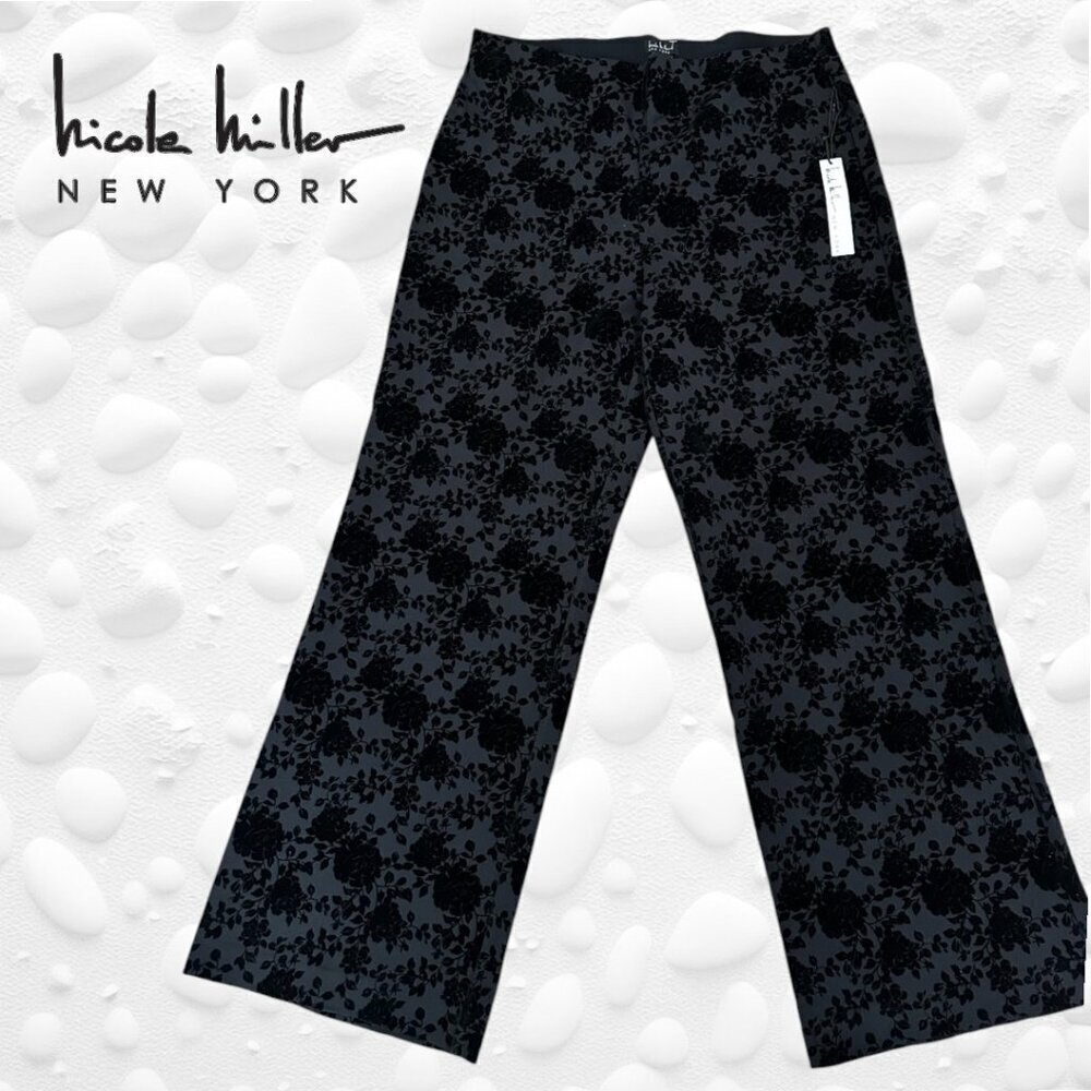 👖 Nicole Miller New York Stretch Black Brocade Pull On Baggy Pants - XL - NWT